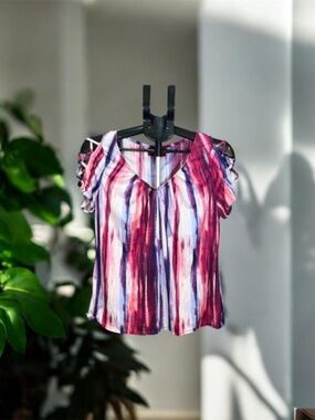 Jennifer Lopez Boho Tie Dye Blouse Flutter Sleeve Top Size L